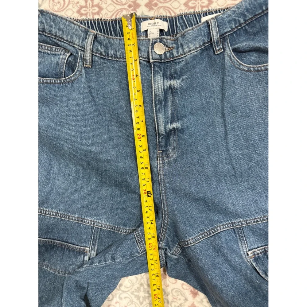 Forever 21+ Premium Blue Cargo Jeans Wide Leg High Rise Plus Size 18 Elastic Bac